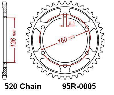 REAR SPROCKET 6*136*160*8.5*520-40T